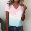 3d Printed Women's T-shirt Simple Gradient Color V-neck Tops Summer Retro Harajuku Ladies T-shirt Loose Clothing Polyester Tops