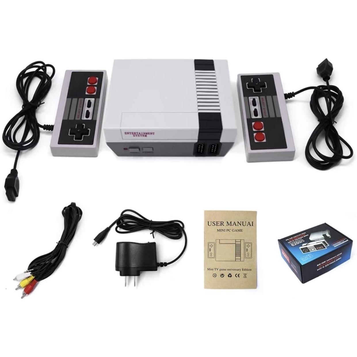 

Мини-ретро-игра с 620 играми по фильмам, среди 100 лучших Mario 3 / 6 / Doctor, Super Mario, Ninja и Mortal Kombat с 2 контроллерами, AV-вход RCA 10.1*13*4.4cm,US Plug серый/чёрный