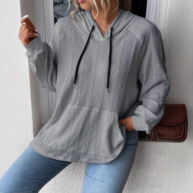 2025 Autumn/Winter Women's Plus Size Jacquard Loose Hooded Sweatshirt