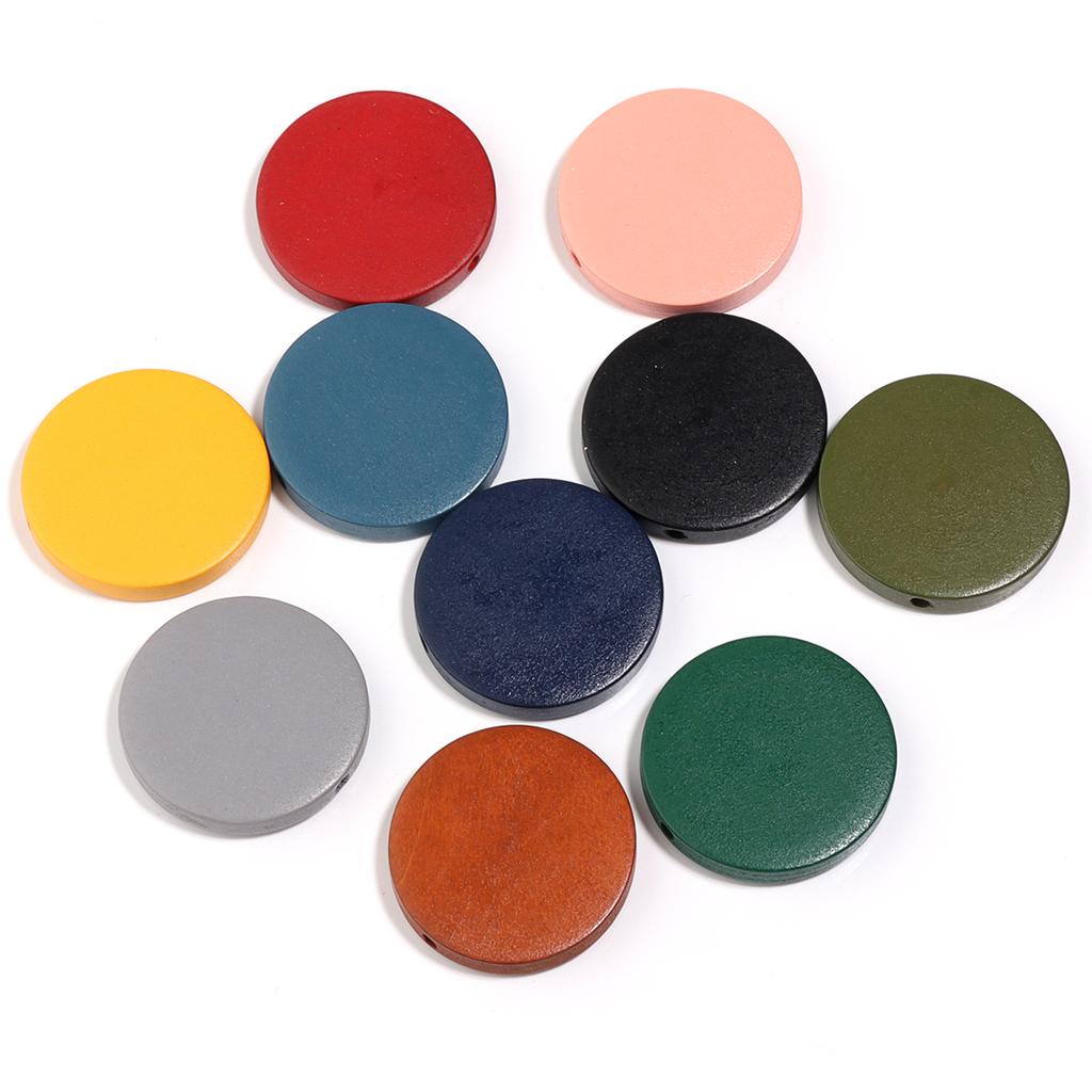 10-30pcs Colorful Wooden Beads Spray Painted Straight Hole Flat Round Bead Pieces For Jewelry Making DIY Necklace Bracelet Decor