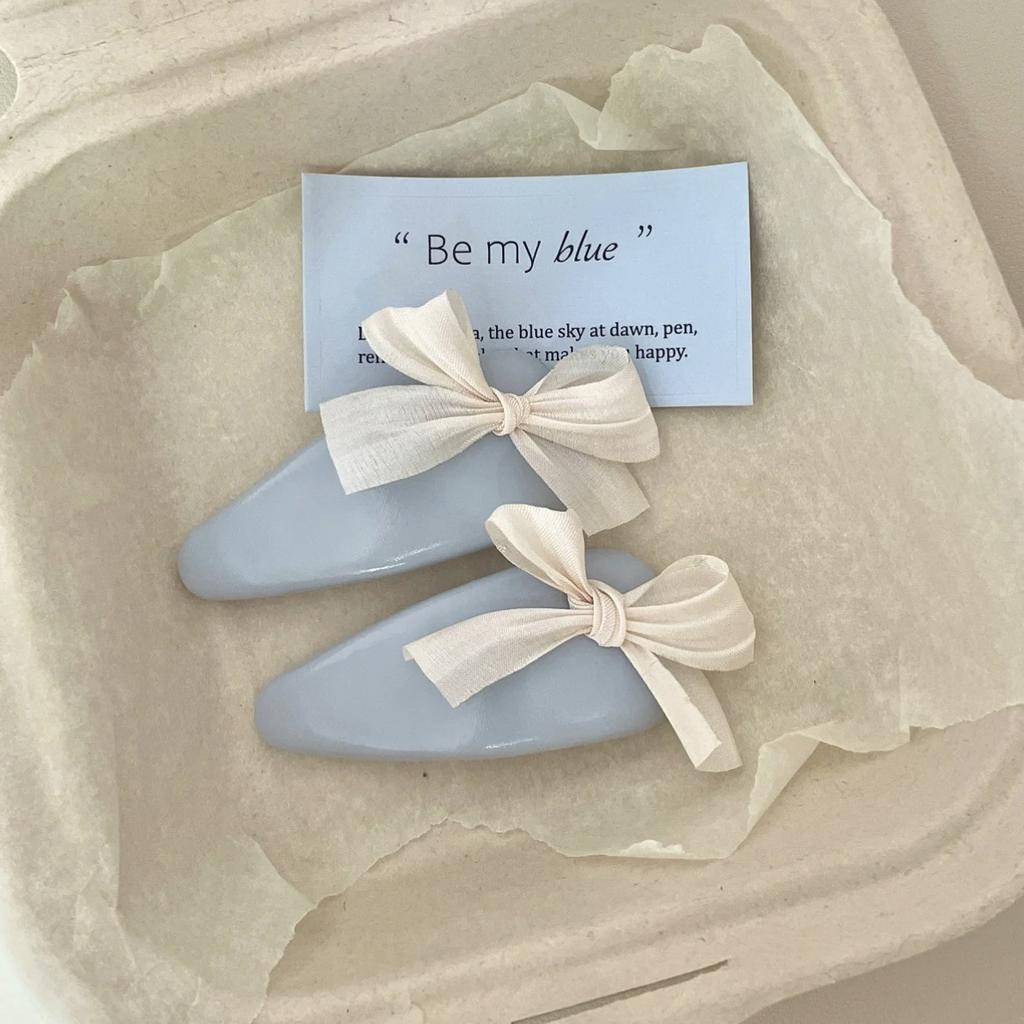 Sweet Mesh Bow Leather Hair Clip Water Droplet BB Clip Break Clip Bangs Side Clip Gentle Temperament Hair Accessory for Women