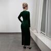 Spring and summer new European and American women's clothing sexy slim-fitting hip-wrapped high-neck long-sleeved velvet dress