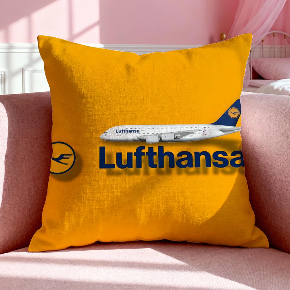 Aviation L-Lufthansa Cushion Cover Breathable Linen Pillowcase Summer Odorless Eco-Friendly Invisible Zipper Washable