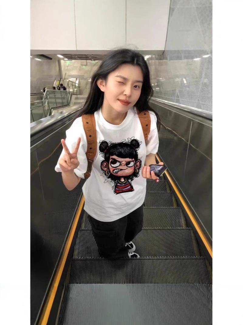 

2025 Women s Summer Oversized Cotton T-Shirt - American Style Short Sleeve Trendy Top L абрикосовий