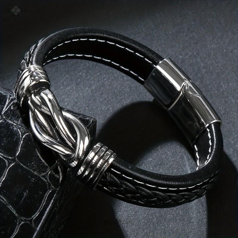Men's Creative Handcrafted PU Leather Bracelet, Fashionable Ring Buckle Bracelet, Suitable for Both Men and Women