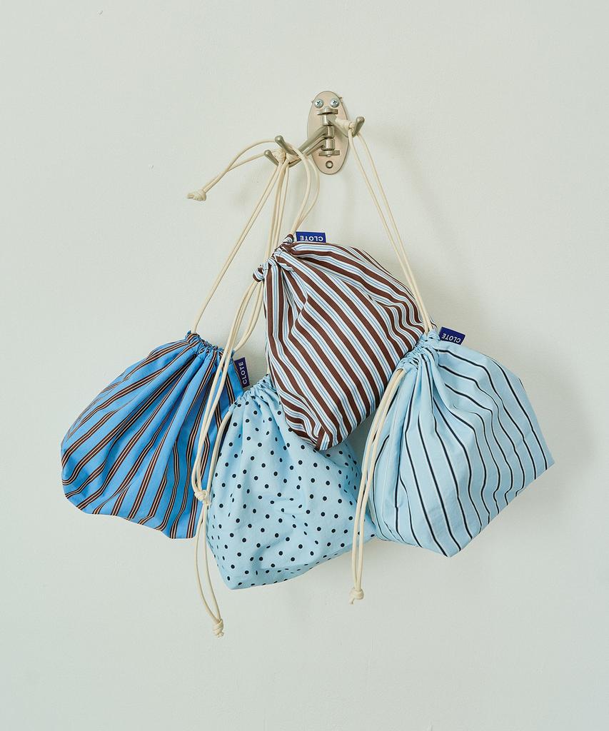 Clote String Pouch - Striped Dark Blue