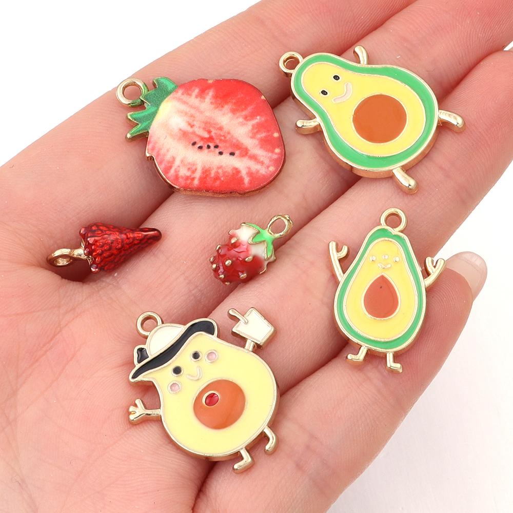 10Pcs/lot Fruit Series Alloy Charms Pendant Avocado Strawberry Shape Fashion Pendant DIY Earrings Necklaces Jewelry Accessories