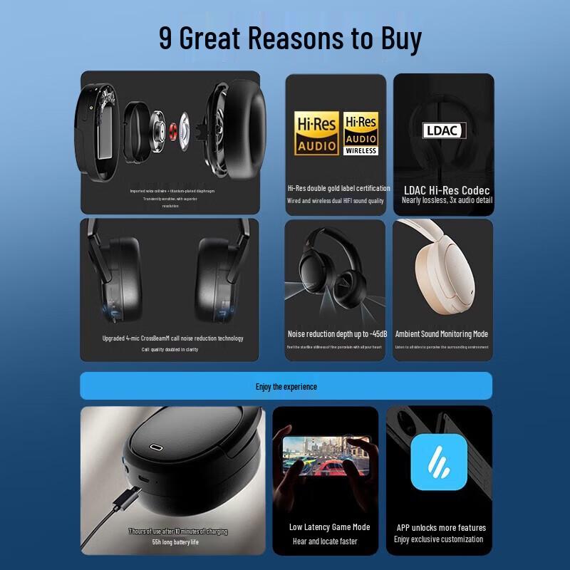 Edifier W860NB PRO Active Noise Cancelling Bluetooth Headphones