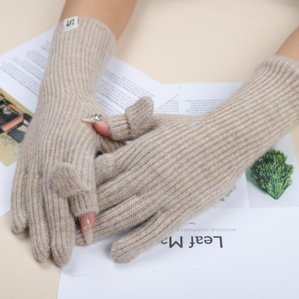 Touch Screen Gloves Autumn and Winter Warm Finger Gloves Thickened Warm Knitted Wool  Korean Student Gloves