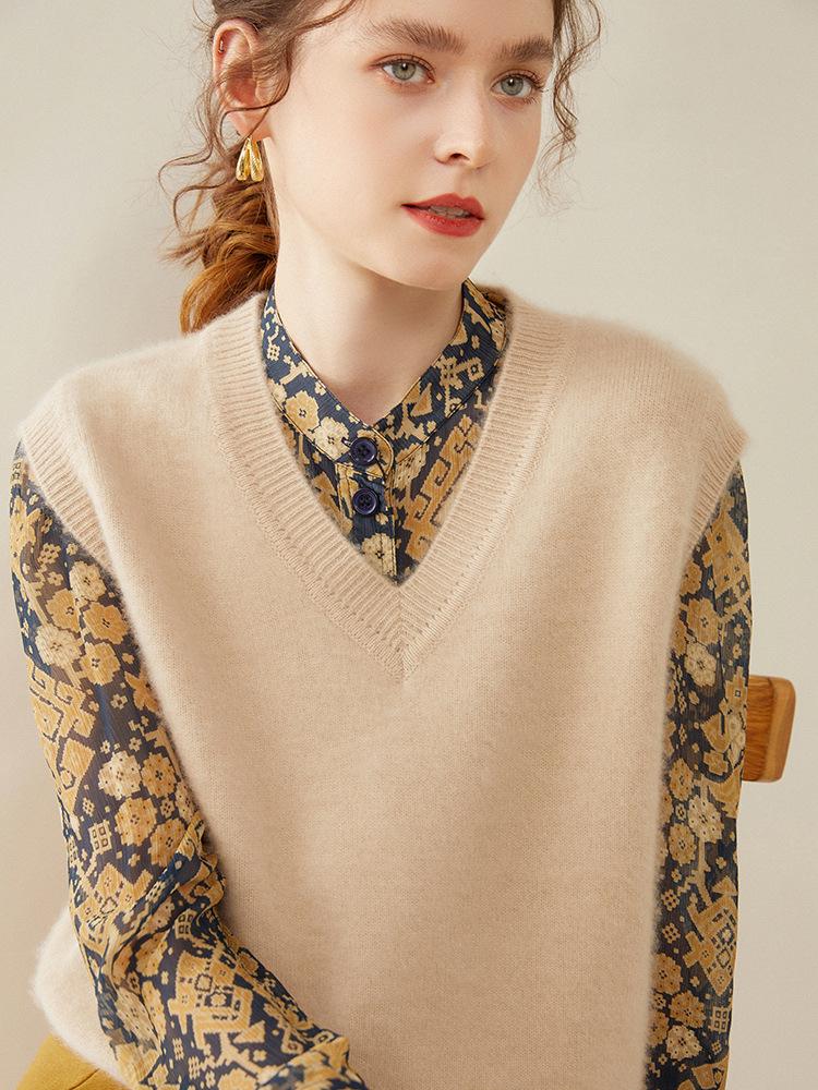 Women's Cashmere V-Neck Sleeveless Vest & Shawl Knit Sweater - Autumn/Winter Collection