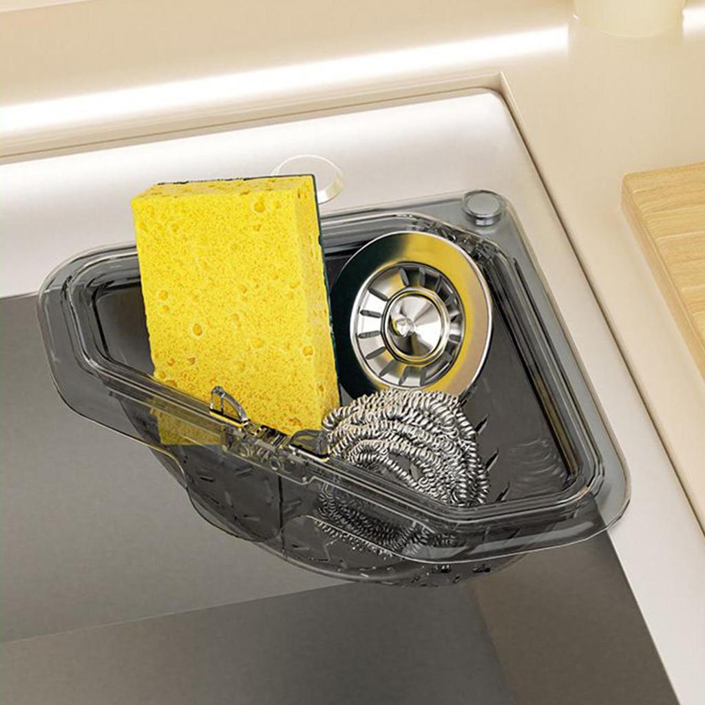 Sink Drain Basket Sink Food Catcher Corner Basket Magnetic Suction Drainage Triangle Drying Rack No-Drill Kitchen Cleaning Drain