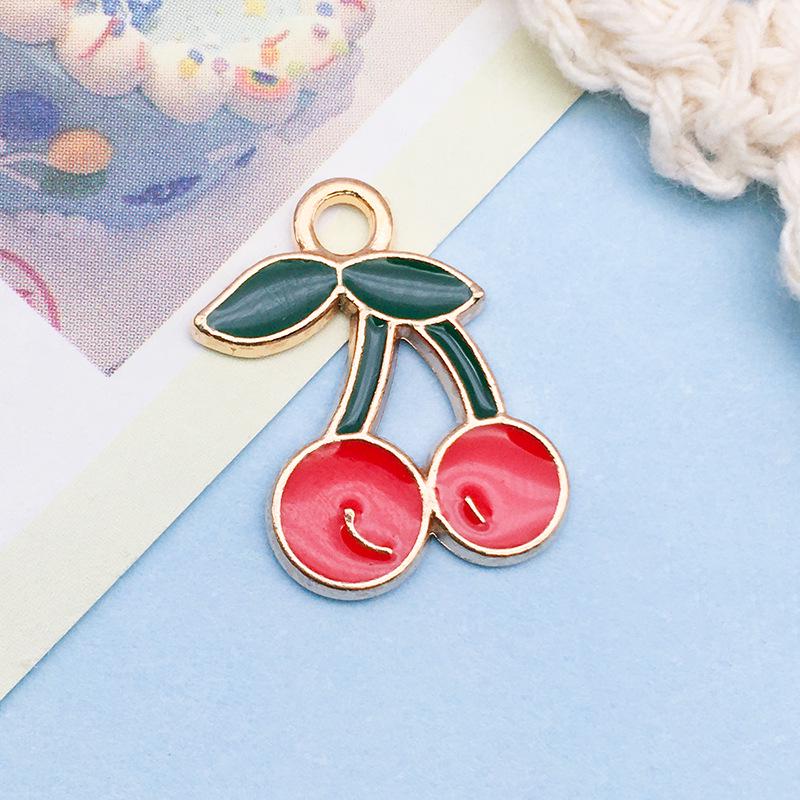 3D Fruit Drip Oil Alloy Pendants: Cherry, Watermelon, Grape Charms - Mixed 20K Gold
