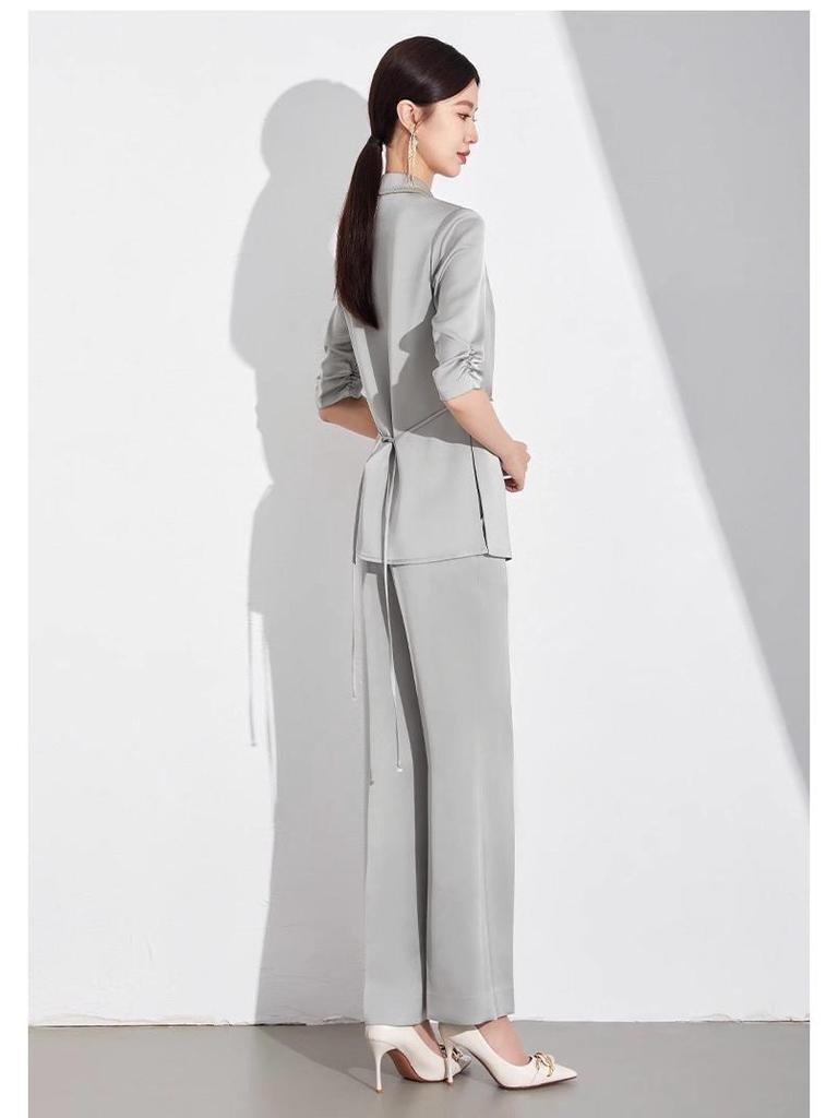 Spring/Summer New Seven-Sleeve Lightweight Professional Suit with Trousers - New Chinese Style Formal Wear