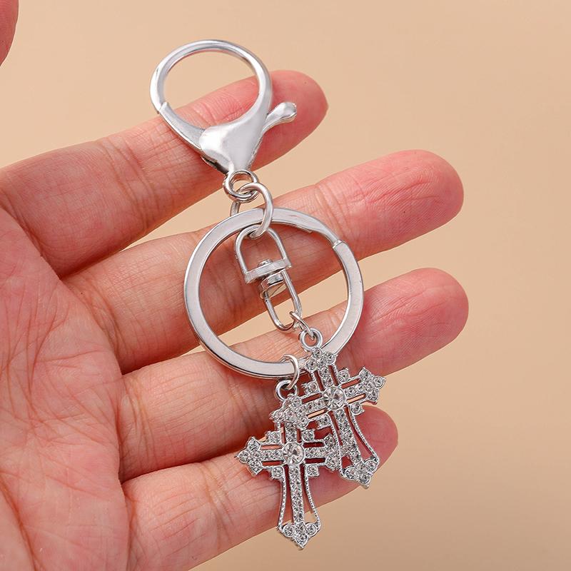 Sparking Crystal Rhinestones Cross Keychain Star Key Ring for Women Girls Handbag Pendant DIY Jewelry Accessories