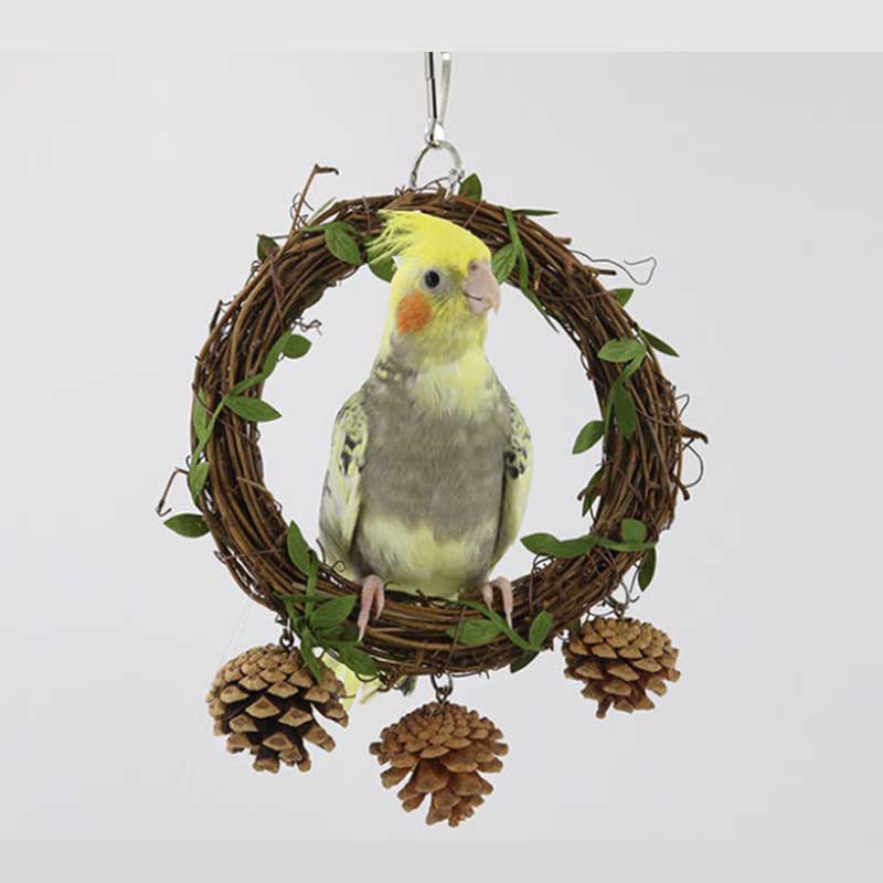 Pine Cone Green Rattan Circle Swing Bird Toy Parrot Toy Puzzle Biting Ring Birdcage Accessories