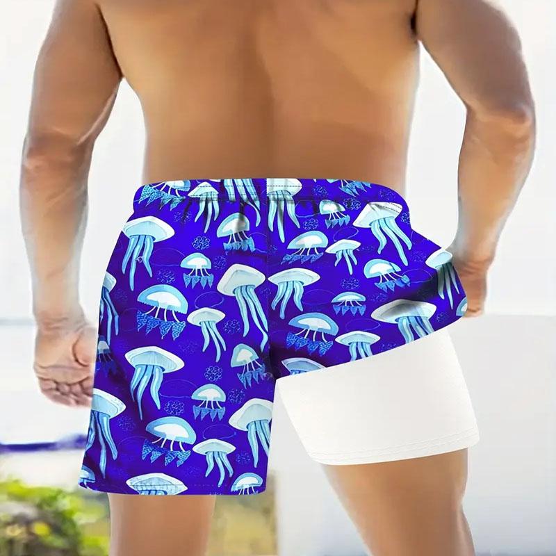 Quick Drying Men's Beach Shorts with Adjustable Drawstring High Waist, Lightweight and Comfortable In Summer 3D Digital Printing