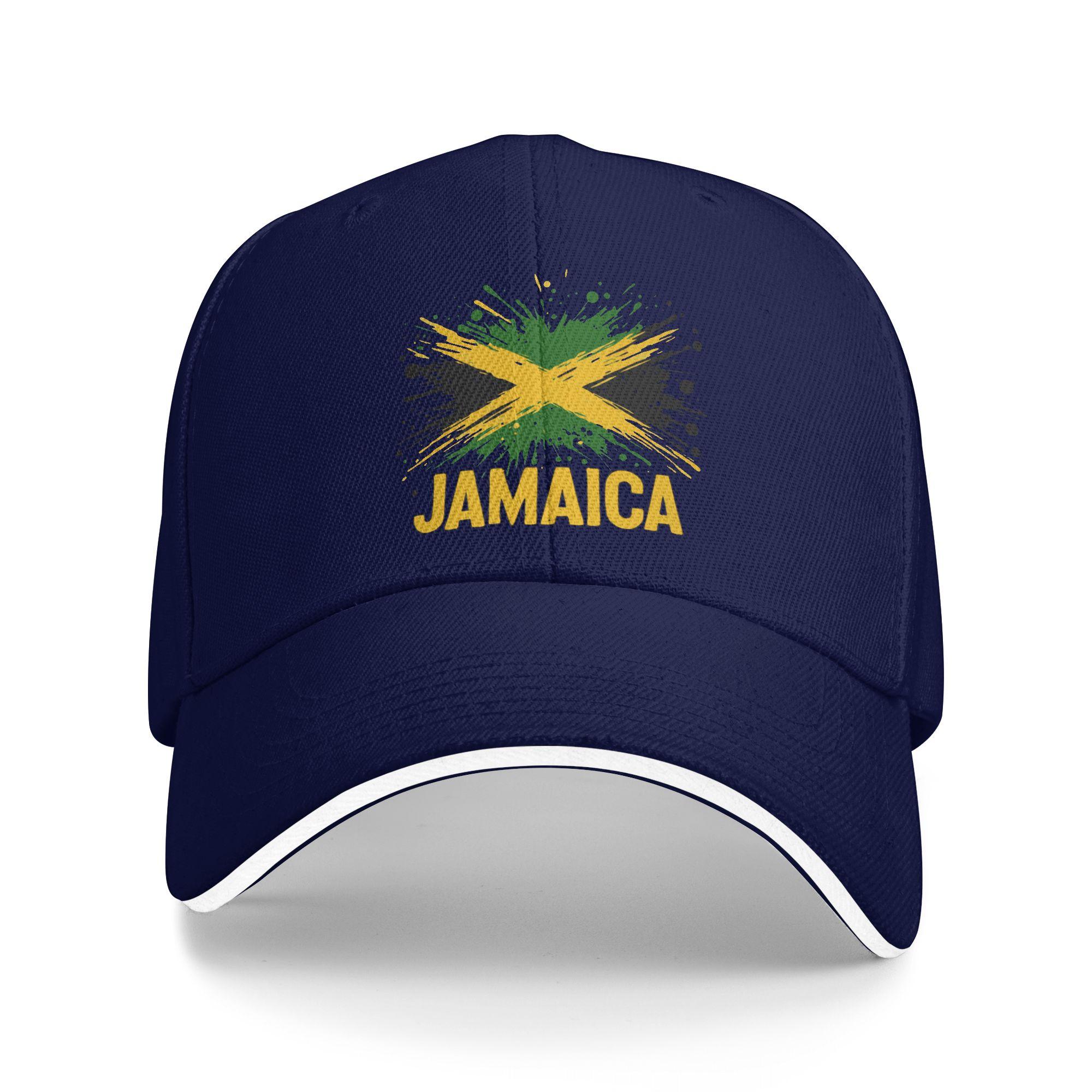 

Summer Jamaica Pride Flag Retro Vintage Splash Baseball Cap Tennis Skate Fitted Retro Print Sun Trucker Hat Unisex Snapback Cap As Picture темно-синього кольору