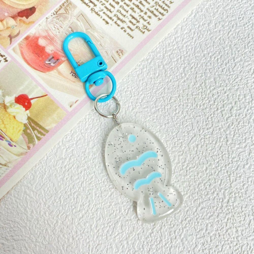 

Resin Colorful Little Fish Keychain Transparent Cute Bag Pendant Earphone Case Decoration blue-style1