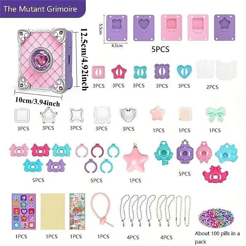 3D Sticker Maker Kit DIY Jewelry Making Machine Arts and Crafts Kids Toy Princess Pendant Keychain Ring with Beads Gift for Girl