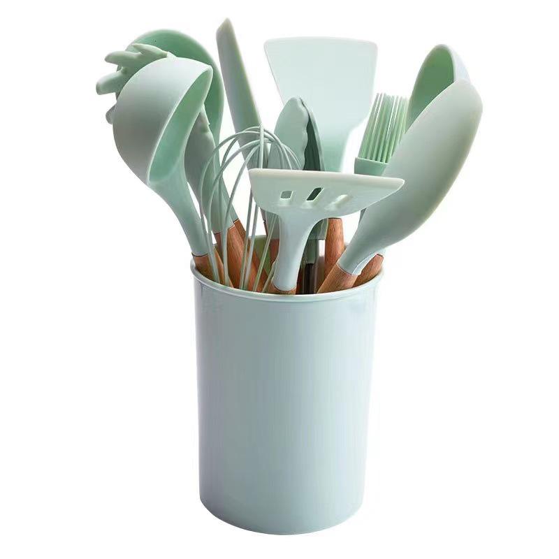 Creative Non-stick Silicone Cookware Set with Wooden Handles