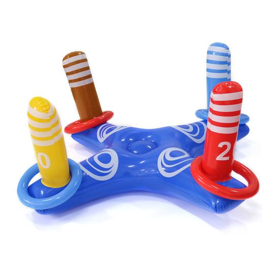 1 Set Inflatable Pool Ring Toss Toy with 45720 Rings Kids Adults Indoor Floating Cross Basketball Stand PVC