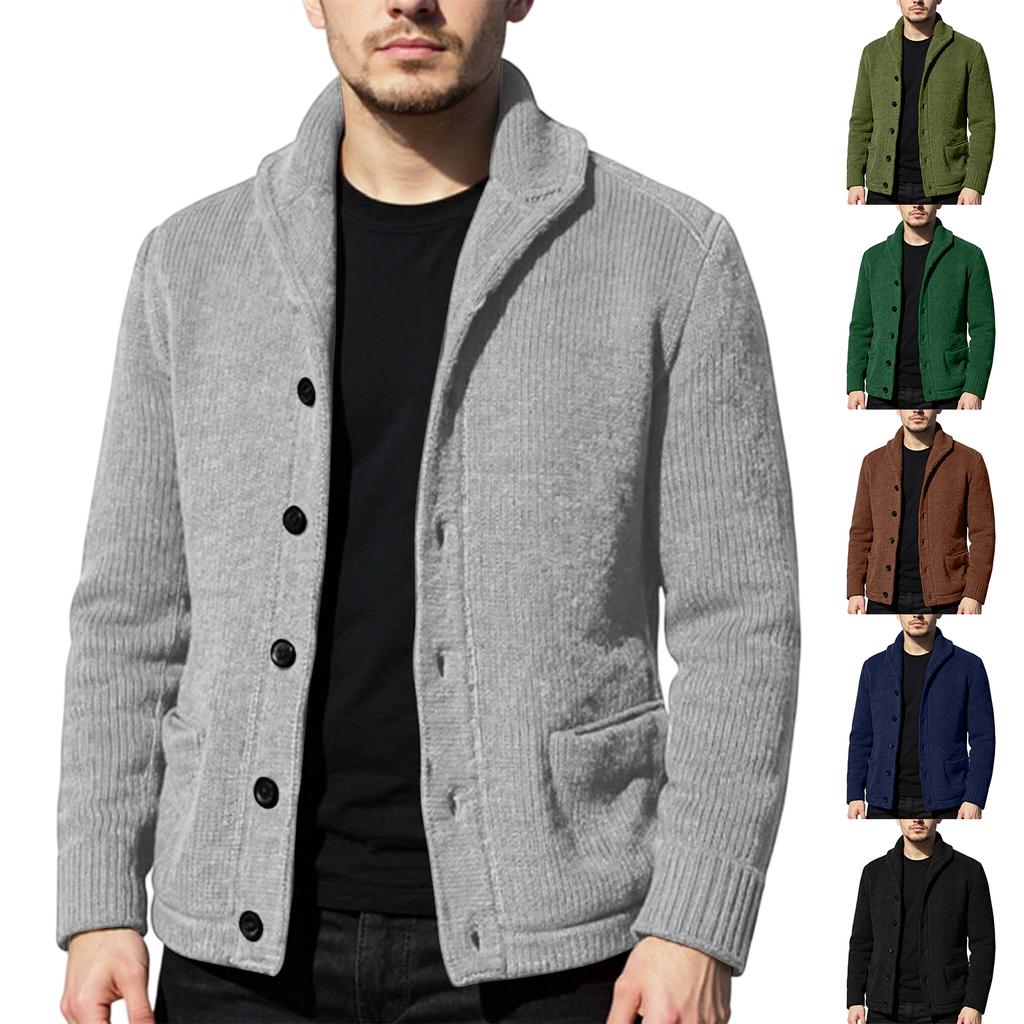 Herre Cardigan Casual Sjal Langermet Ensfarget Knappelukking Jakke