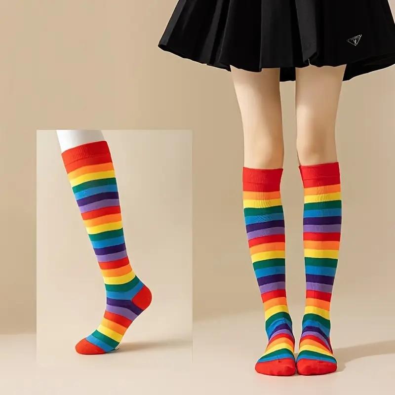Halloween Socks Pure Cotton Rainbow Striped Socks Women's Summer Deodorant Knee Stockings Dance Socks