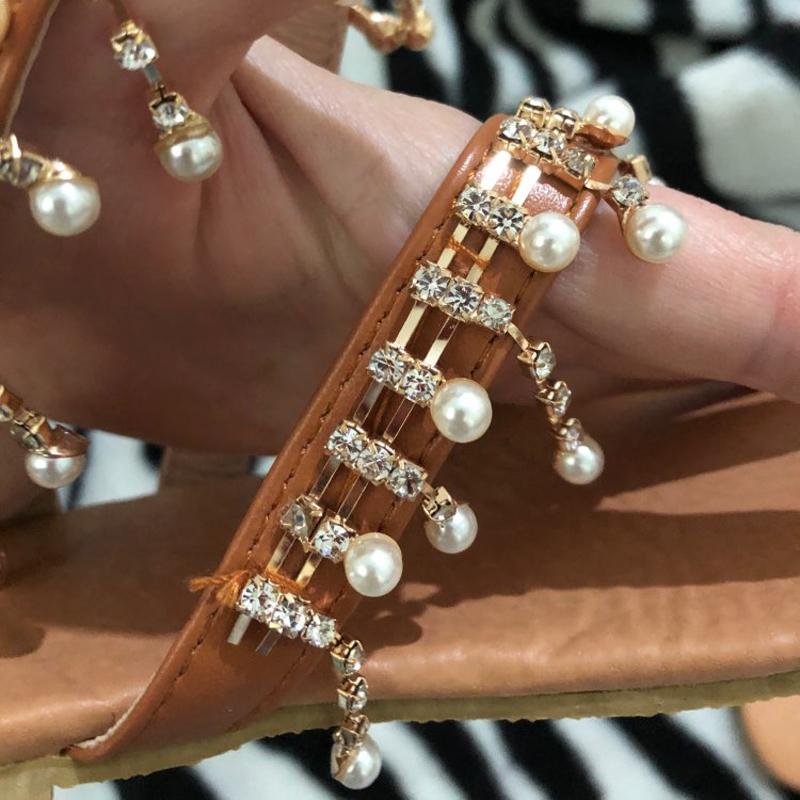 2025 Neue Sommer Damen Sandalen Damen Hausschuhe Strand Flip Flops Schuhe Frau Mode Perle Gladiatorensandalen Damenschuhe WSH3324