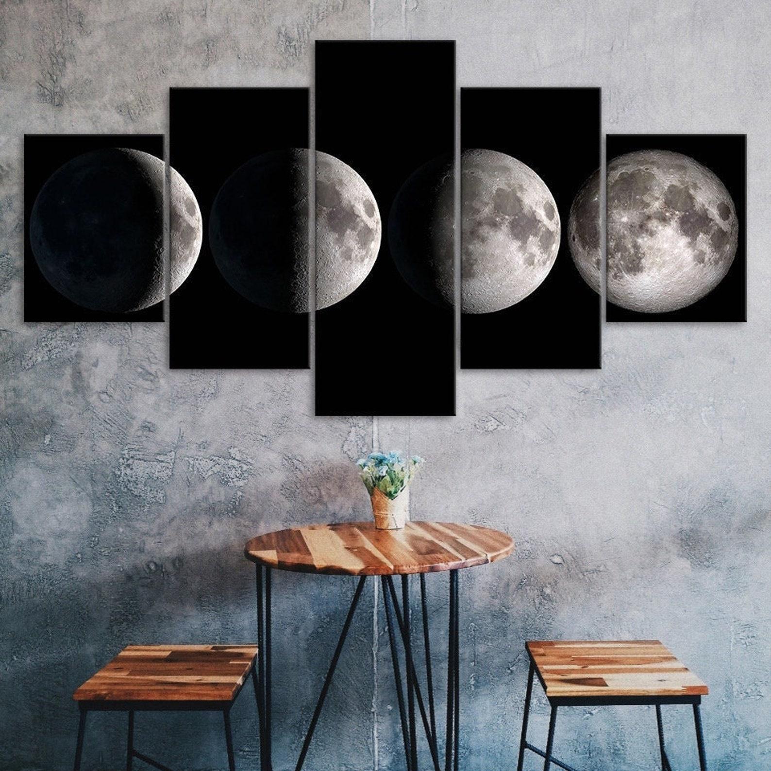 

Moon Phases Canvas 5 Piece Five Panel Wall Print Modern Art Poster Picture Home Decor Gift For Him Her 20X35 20X45 20X55CM