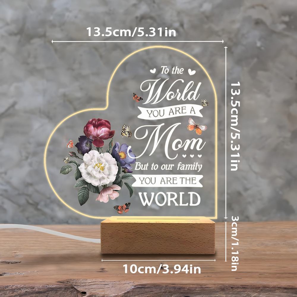 1PC Acrylic Luminous Ornament Photography Accessories, USB Base, Heart Decor, Mom Holiday Gift Figurines