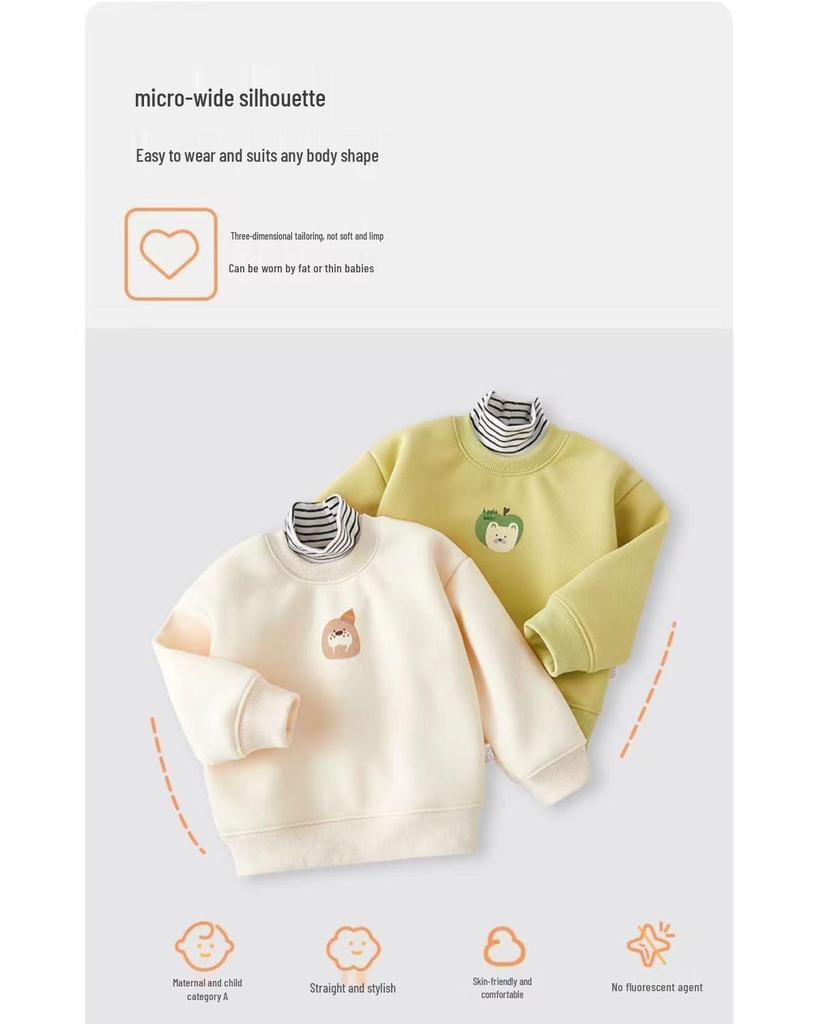 Kids' High-Neck Fleece Sweatshirt: Autumn/Winter Layered Style for Toddlers & Older Children