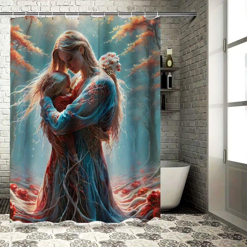 Enchanted Forest Mother And Child Shower Curtain - Waterproof, Mildew-Resistant, Machine Washable For Magical Bathroom Decor