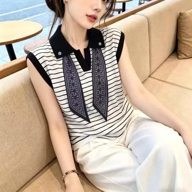 La Chapelle Women's Summer Striped Polo Knit Vest