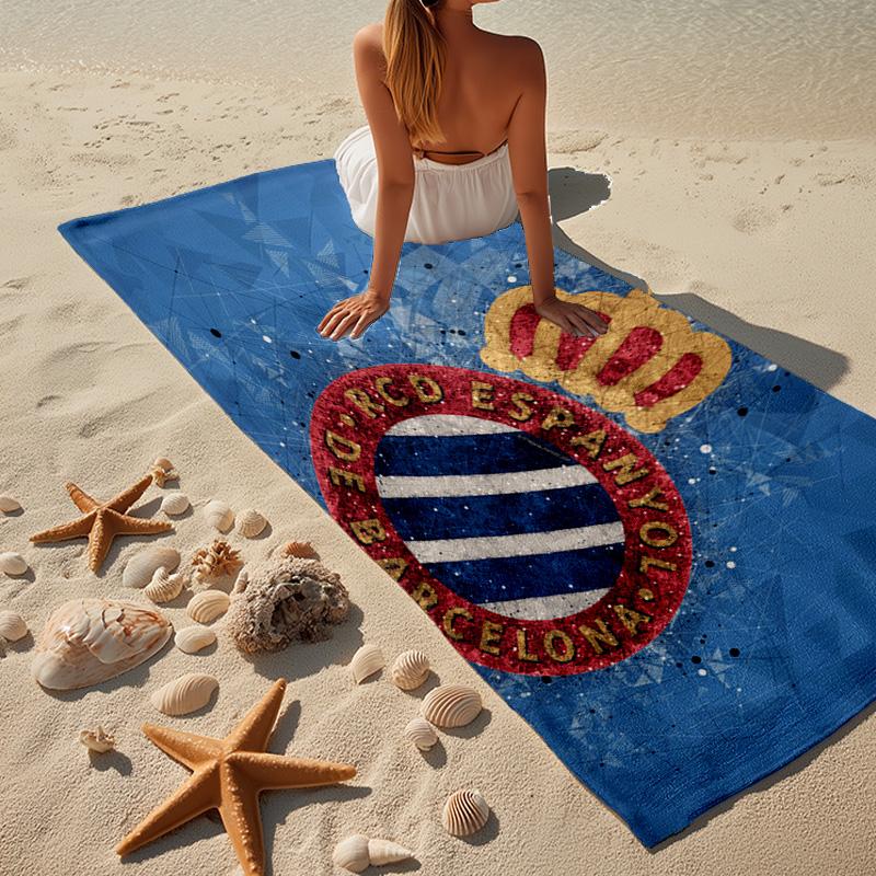 1PC Toalla de Playa Estadio FC Espanyol - Suave, Microfibra Absorbente, Ligera, Ideal para la Playa, Fiestas, Viajes, Acampada, Regalos para Fans