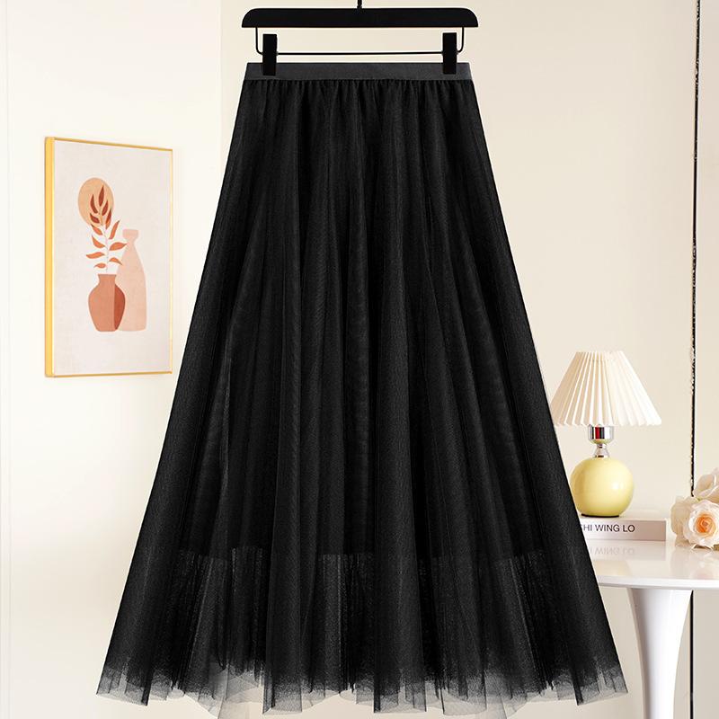 Layered Mesh Skirt for Women Midi Length High Waisted A-line Skirts Women's Halloween Skirts Fairy Tiered Skirt Mesh Elastic Waist Tulle Skirts
