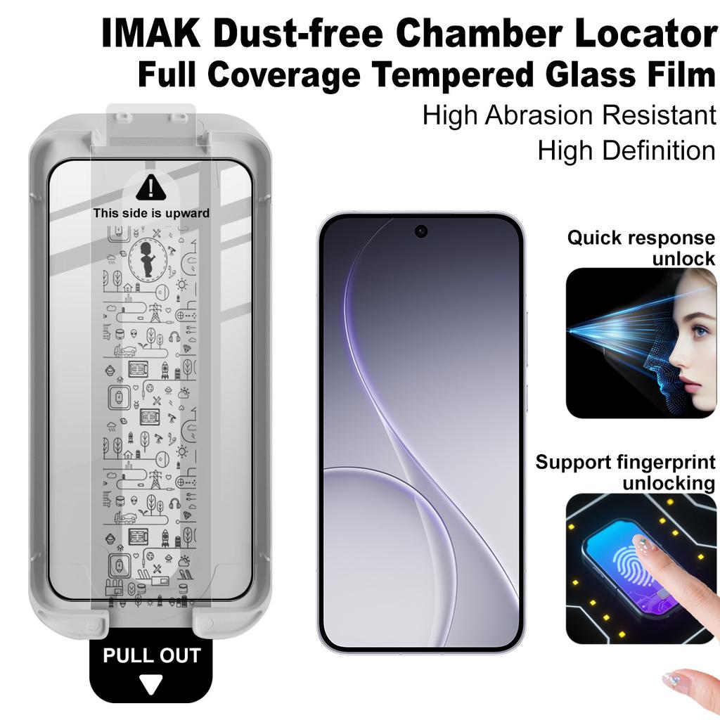 Dla OPPO Reno 15 15c 5G Global Szkło IMAK Kabina Bezpyłowa Folia ze Szkła Hartowanego na Cały Ekran Obsługuje Odblokowywanie Odciskiem Palca