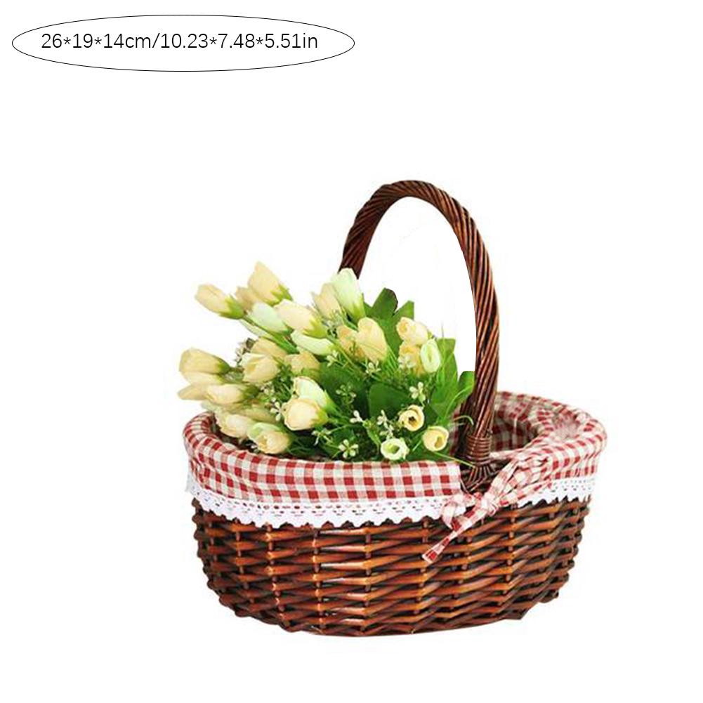 Wicker Storage Basket Hand Handle Pastoral Picking Rattan Craft Picnic Organize Box Natural Weaving Egg Fruit Flowers