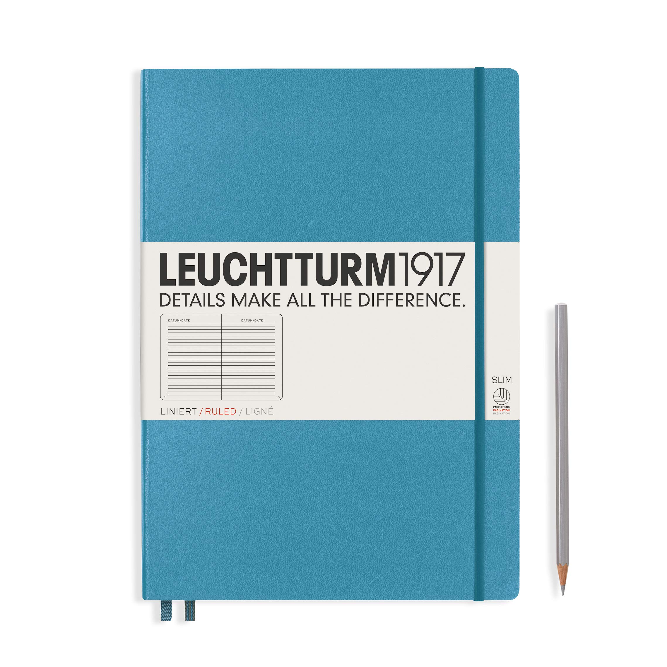 

LEUCHTTURM1917 - Master Slim A4+ - Lined Hardcover Notebook (Nordic Blue) - 123 Pages