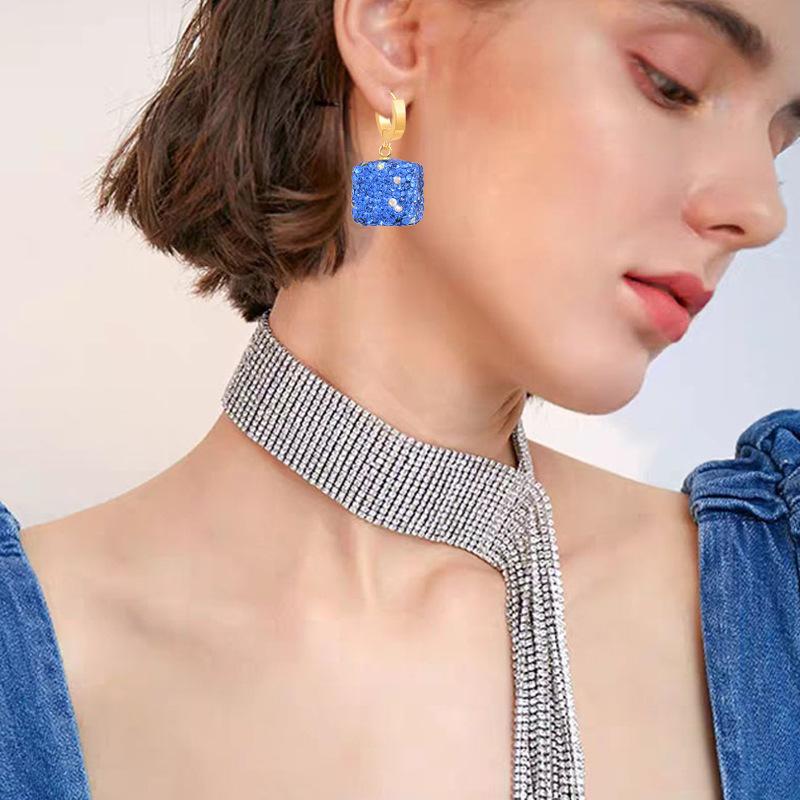 Pass Titan Stahl Blau Strass Stereo Quadratische Ohrringe Verblassen Nicht Farbe Edelstahl Schmuck