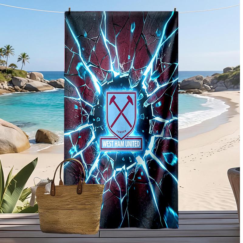 West Ham United Fußball-Print Strandtuch, Großes Weiches Schnelltrocknendes Handtuch für Strand Camping Schwimmen