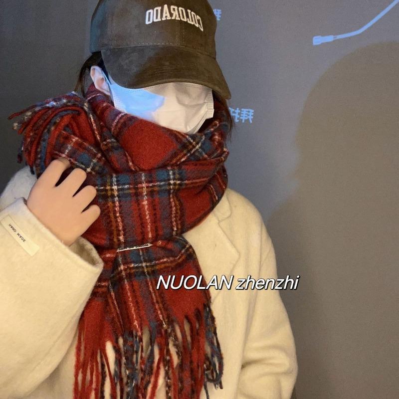Christmas black pink scarf New red grid niche scarf Winter Korean versatile couple male versatile student scarf