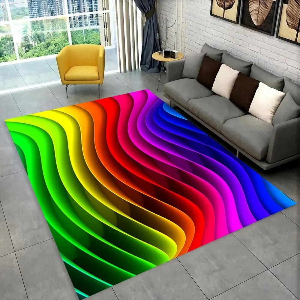 Illusion Abstract Rainbow Area Rug,Carpet Rug for Home Living Room Bedroom Sofa Doormat Decor,kids Non-slip Floor Mat 3D