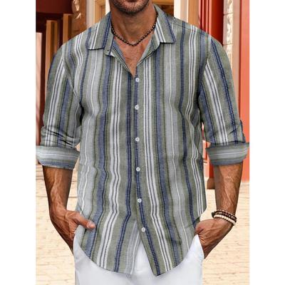 European Size Top Spring Autumn Striped Shirts Button Up Men's Casual Lapel Collar Long Sleeve Shirt