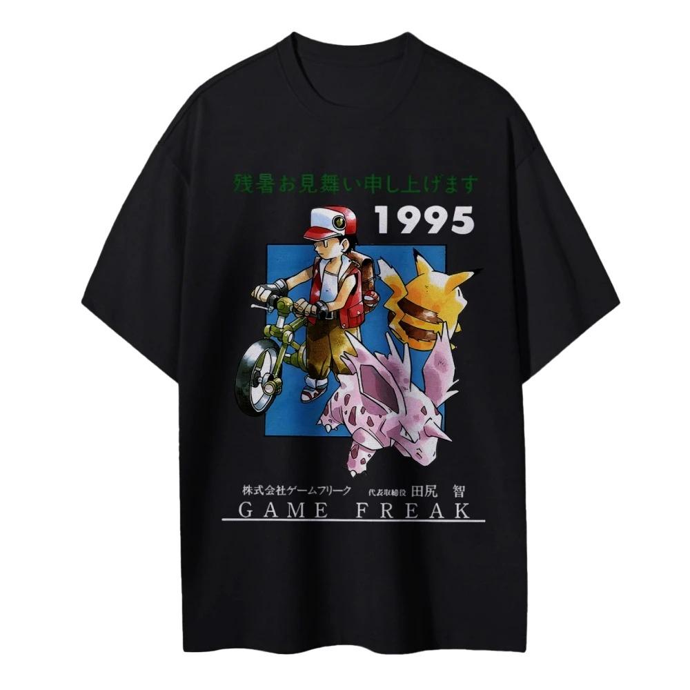 1995 Vintage T Shirt Game Freak Pikachu Polygon Summer Anime Cotton Shirt Unisexs Casual Wear Japanese Retro Design