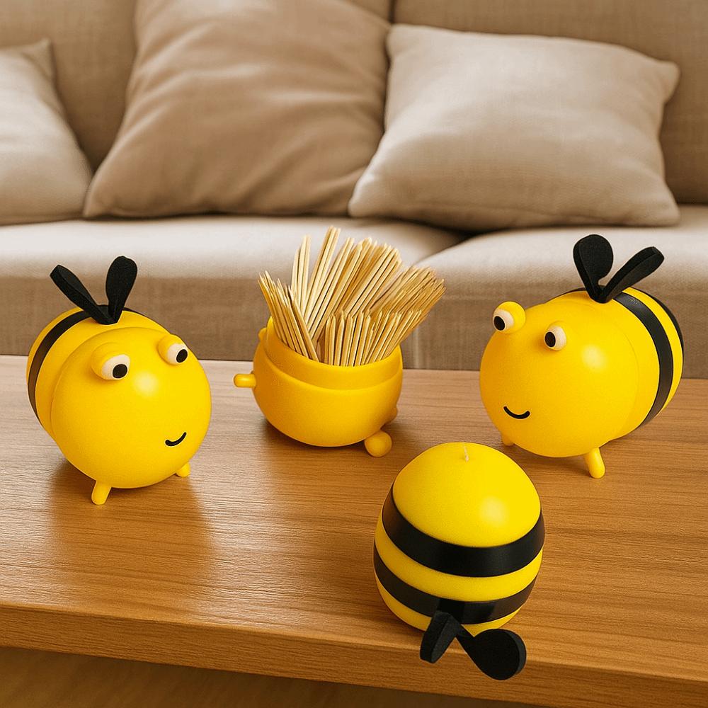 2Pcs Cartoon Design Bee Shape Toothpick Box Plastic Cute Little Bee Toothpick Jar Moisture-proof Portable
