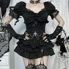 KALAOK Gothic Lolita Costume 2-Piece Set (Top + Ruffled Skirt), Black B, Size L
