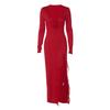 Elegant Deep V-neck High Slit Party Evening Dress Spring Autumn Ruffle Edge Sexy Lace Up Bodycon Dresses Long Sleeved Robe 15