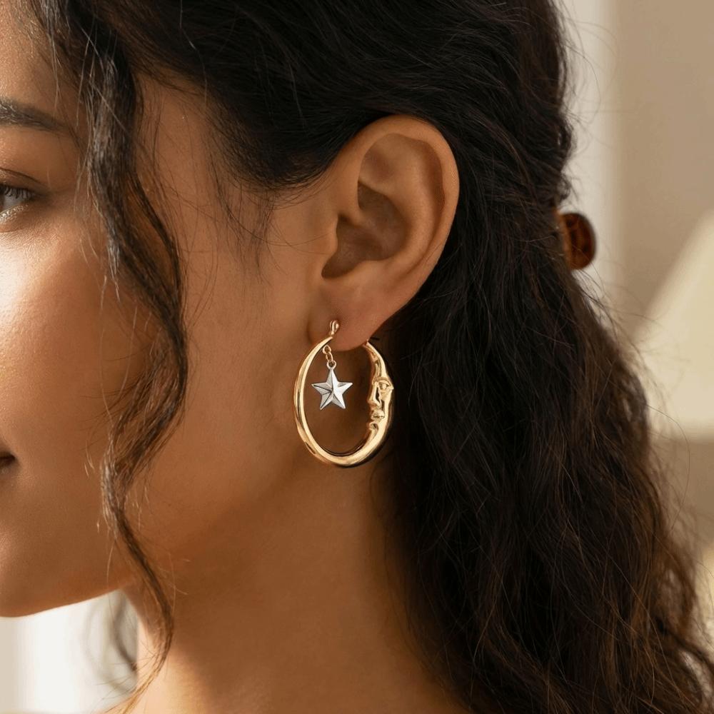 1 Pair Lightweight Hanging Earrings Retro Personalized Jewelry New Moon and Star Earrings For Women