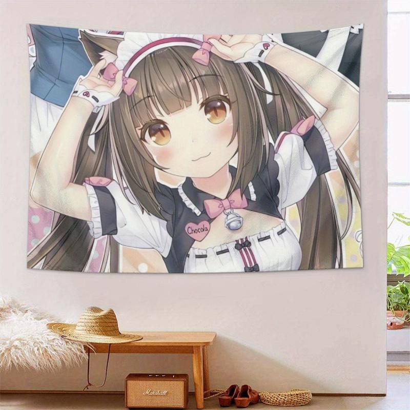 VIKAMA Niedliches Anime-Maid-Wandteppich Wandbehang Stoff Schlafzimmer Wohnheim Kawaii Wandteppich Heimdekoration