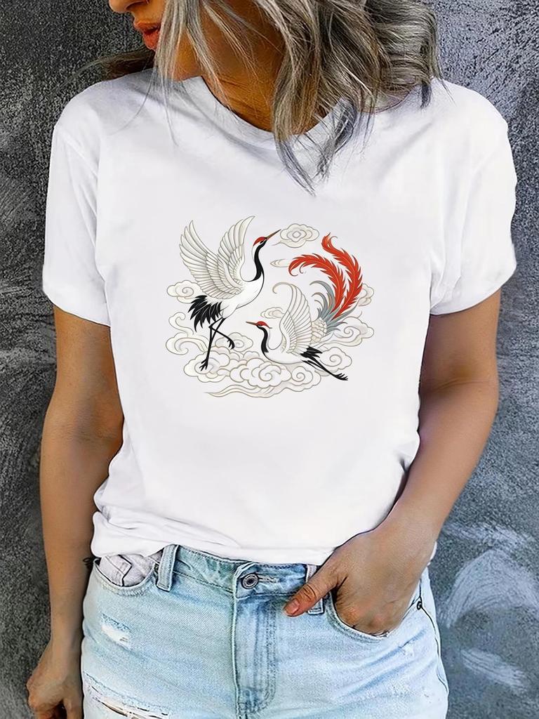 Women'S Summer Short-Sleeve Printed T-Shirts Fashionable and Casual Comfortable Flat Printing Sleeve Aesthetic Clothes
